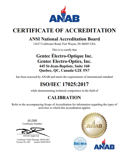 Gentec-EOはISO/IEC 17025:2017認定を受けました